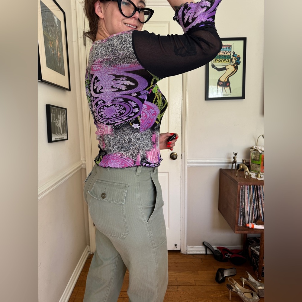 Y2K Vintage Sheer 3/4 Length Sleeve Mesh Top - Picture 3 of 7